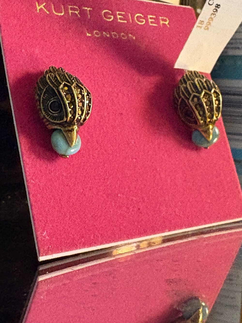 Kurt Geiger London signature antique brass eagle head, stud earrings